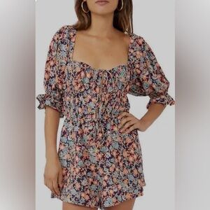 FREE PEOPLE ‘SHOW ROMPER’ SIZE SMALL NAVY WITH ORANGE
